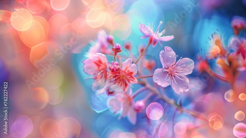 Blurry focus. Still life- art style. Bokeh effect- blooming flowers are a wonderful decoration of interior.