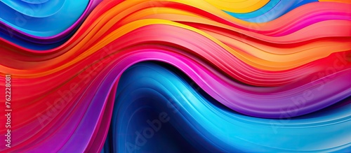 Vibrant swirls of purple  orange  pink  violet  and magenta blend together in a liquid art painting  set against a blue background for a colorful and mesmerizing image