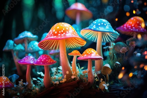 Delightful Decorative mushrooms. Nature fungi plant. Generate Ai