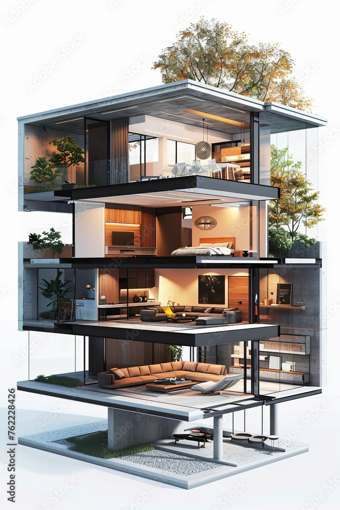 Cross-section view of an interior design of a house Stock Illustration ...