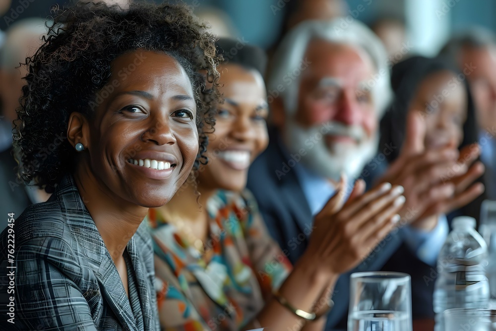 Diverse group of business professionals applauding in a conference room meeting. Concept Business Events, Teamwork, Professionalism, Diversity, Applause Diverse group of business professionals applauding in a conference room meeting. Concept Business Events, Teamwork, Professionalism, Diversity, Applause