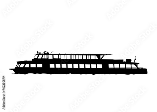 Tourist ship is sailing on the sea. Isolated object on white background