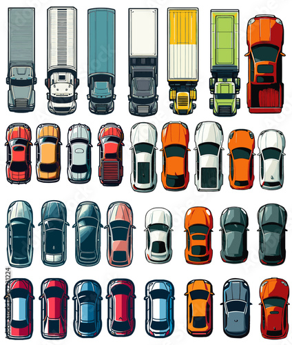 Cars Trucks Aerial Vector Assets Collection