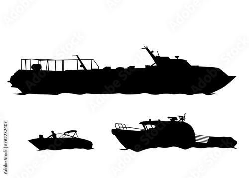 Tourist ship is sailing on the sea. Isolated object on white background