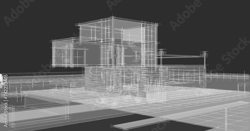 modern modular house 3d illustration  