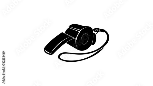Metal coach whistle, black isolated silhouette