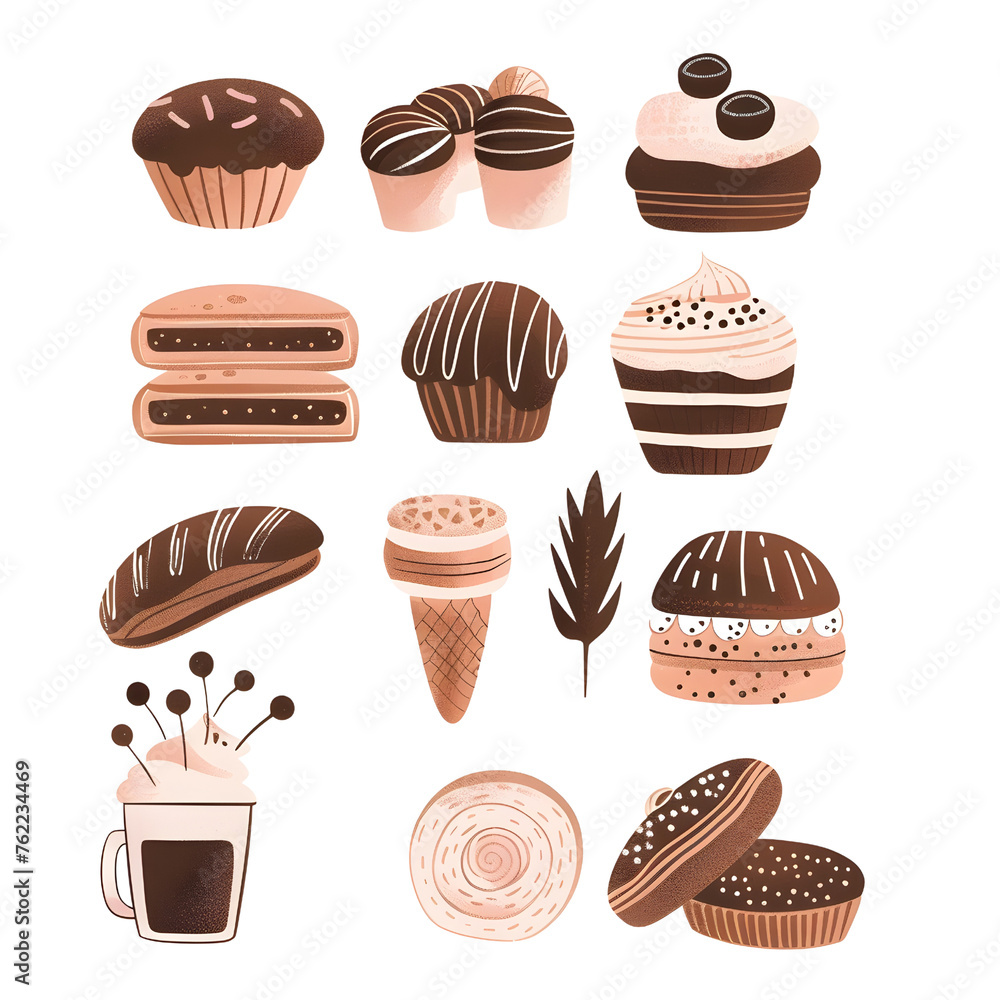  Adorable Pastries Clipart  Colorful Cupcakes and Cakes isolated on white background PNG transparent background