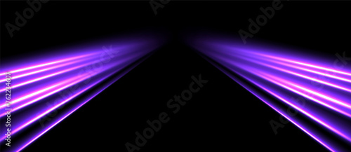 Purple neon light in motion, dynamic slow shutter speed effect. Abstract luminescent lines. Vector illustration.