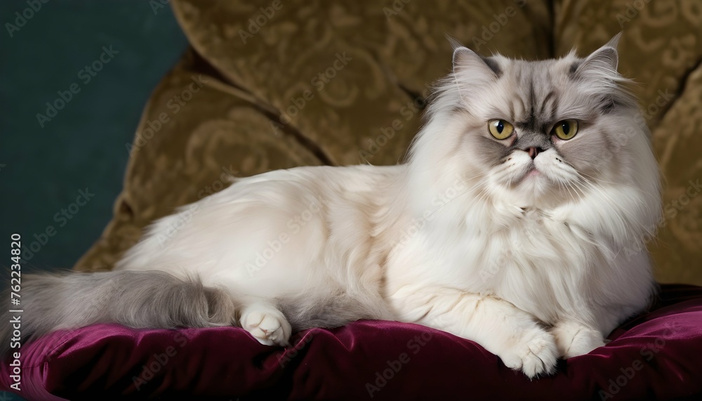 A Regal Persian Cat Lounging On A Velvet Cushion