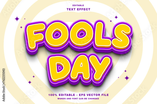 Fools Day Cartoon 3d Editable Text Effect Template Style Premium Vector