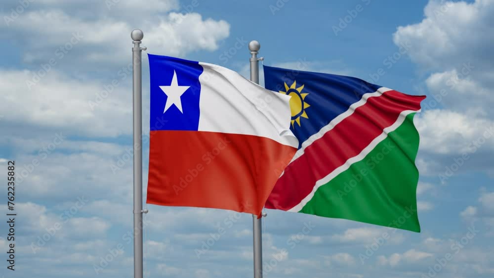 Chile and Namibia two flags waving together, looped video, two country relations concept Chile and Namibia two flags waving together, looped video, two country relations concept
