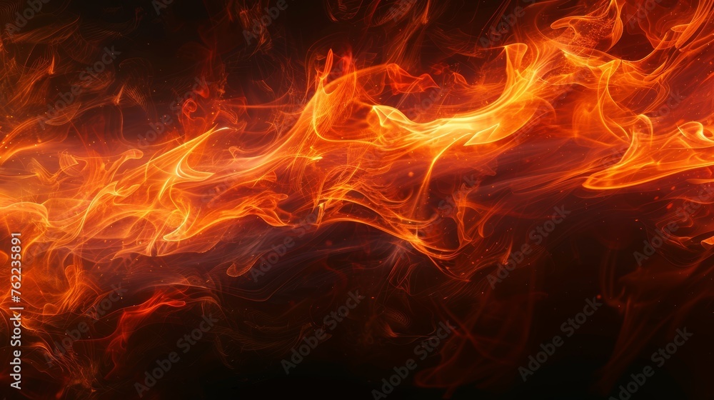 Dramatic dance of fiery waves illuminating the darkness with intense warmth - obrazy, fototapety, plakaty 