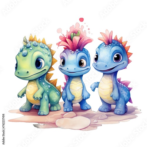 Little dinosaur watercolor illustration