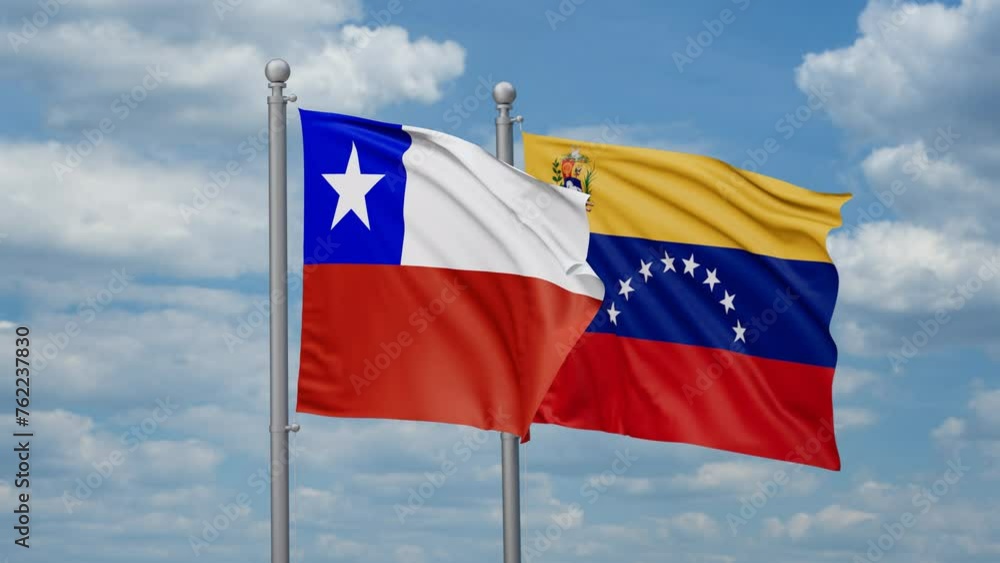 Venezuela and Chile two flags waving together, looped video Venezuela and Chile two flags waving together, looped video