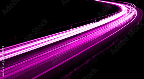 violet car lights at night. long exposure