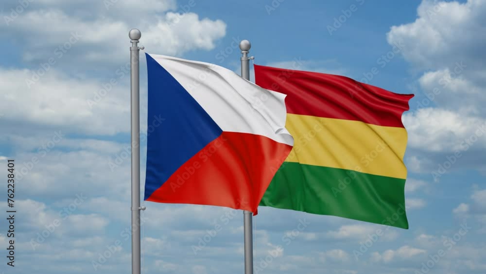 Bolivia and Czech two flags waving together, looped video, two country relations concept Bolivia and Czech two flags waving together, looped video, two country relations concept