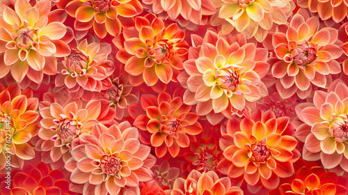 Theme of sustainability and summer, sustainable summer, summer dahlia flowers modern style background, symmetrical vibrant eco banner, isolated, abstract, organic nature-inspired natural textures © Goodwave Studio