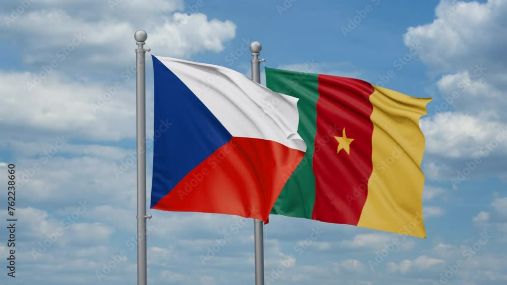 Cameroon and Czech two flags waving together, looped video, two country relations concept Cameroon and Czech two flags waving together, looped video, two country relations concept