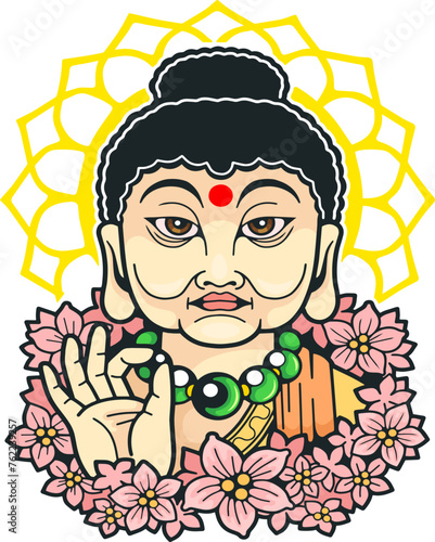 legendary buddha with flowers, design illustration