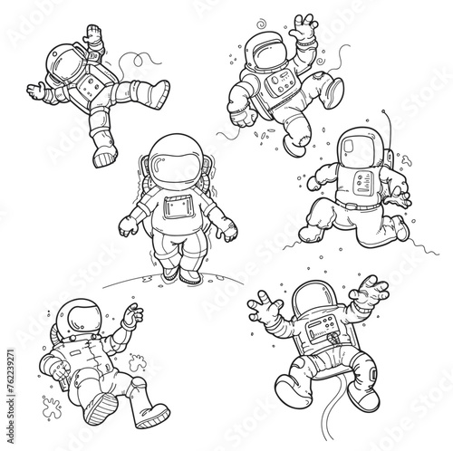 set of astronaut. vector illustrations. simple design outline style. you can give color you want. collection astronaut