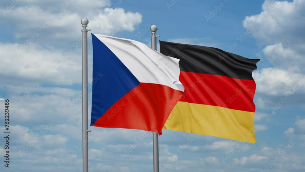 Germany and Czech two flags waving together, looped video, two country relations concept Germany and Czech two flags waving together, looped video, two country relations concept