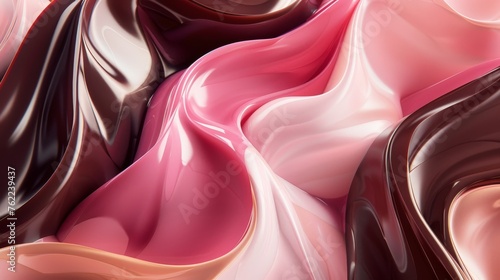 Brown, pink rubby, milk chocolate color iquid drink texture wallpaper, Liquid chocolate swirl background, abstract background with lines. World chocolate day concept. Generative ai photo