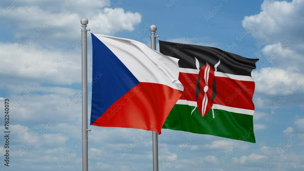 Kenya and Czech two flags waving together, looped video, two country relations concept Kenya and Czech two flags waving together, looped video, two country relations concept