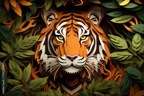 tiger wildlife animal paper art illustration