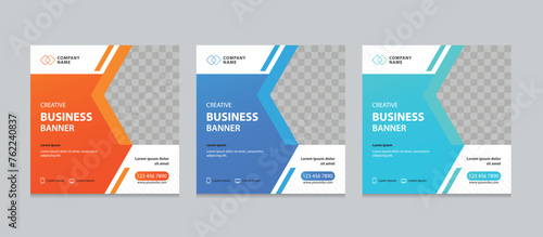 Set of Editable square business web banner design template. background gradients color. Suitable for social media post, instagram story and web ads. Vector illustration with Space to add pictures.