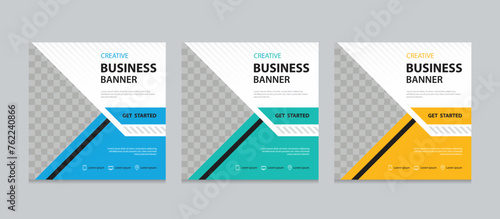 Set of Editable square business web banner design template. Suitable for social media post, instagram story and web ads. Vector illustration with Space to add pictures.