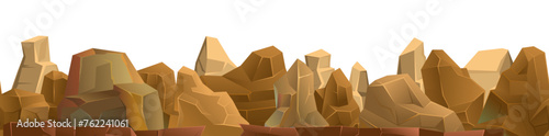 Tops of rocks. Mountain range of stones and cliffs. Picture horizontally seamless. Object isolated on white background. Cartoon fun style Illustration vector