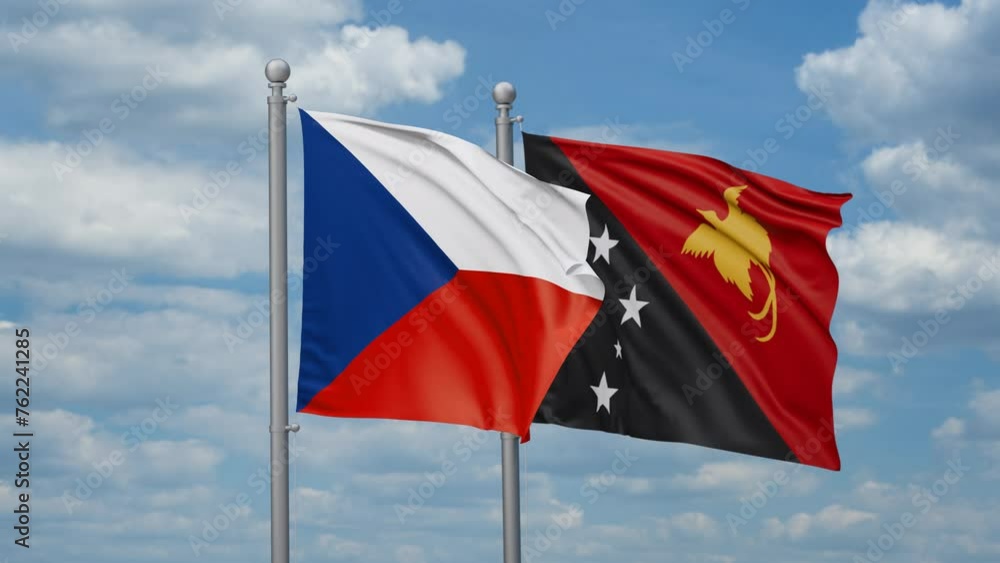 Papua New Guinea and Czech two flags waving together, looped video, two country relations concept Papua New Guinea and Czech two flags waving together, looped video, two country relations concept