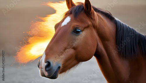 A Horse With Its Nostrils Flaring Sensing Danger
