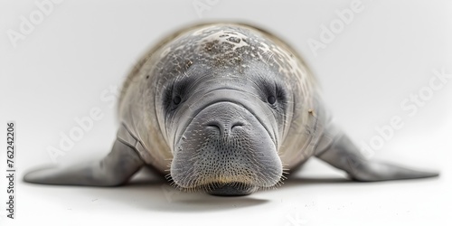 Graceful Manatee with Endearing Expression on Pristine White Background photo