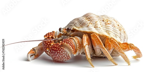Inquisitive Hermit Crab Peers from Quirky Shell Abode, Offering Collector's Joy on Pristine White