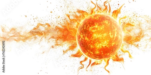 Blazing Solar Orb Radiating Warmth and Dynamic Energy on White Background