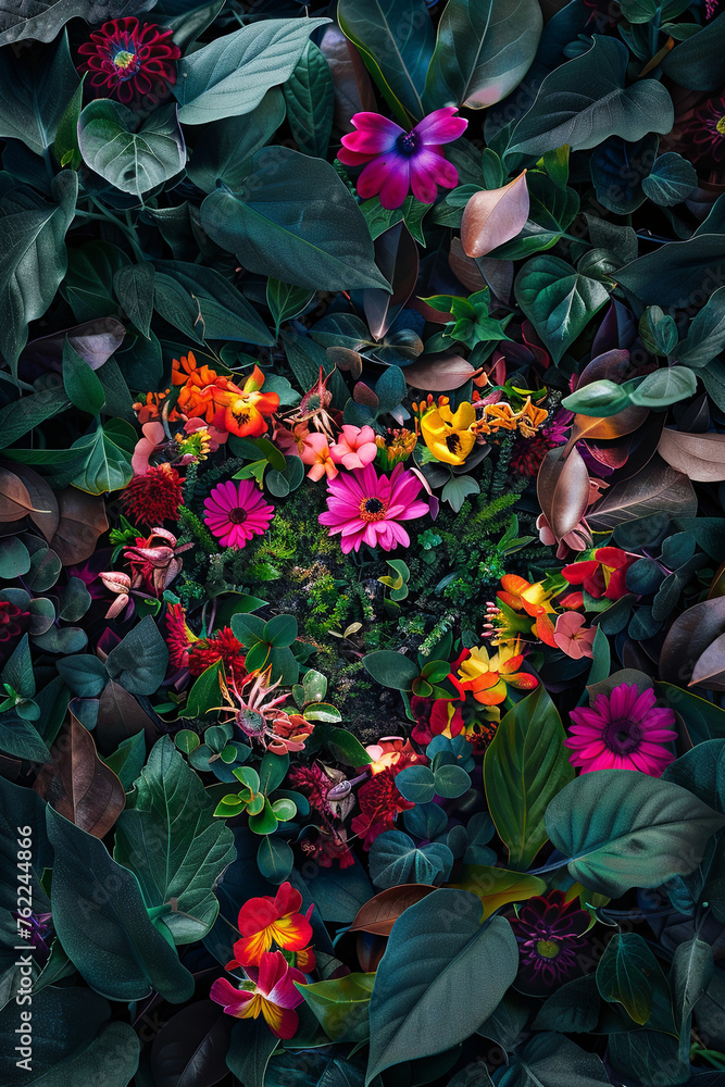 Colorful flowers in love shape
