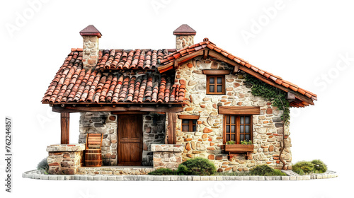 Small Stone House With Red Roof - Cut out, Transparent background