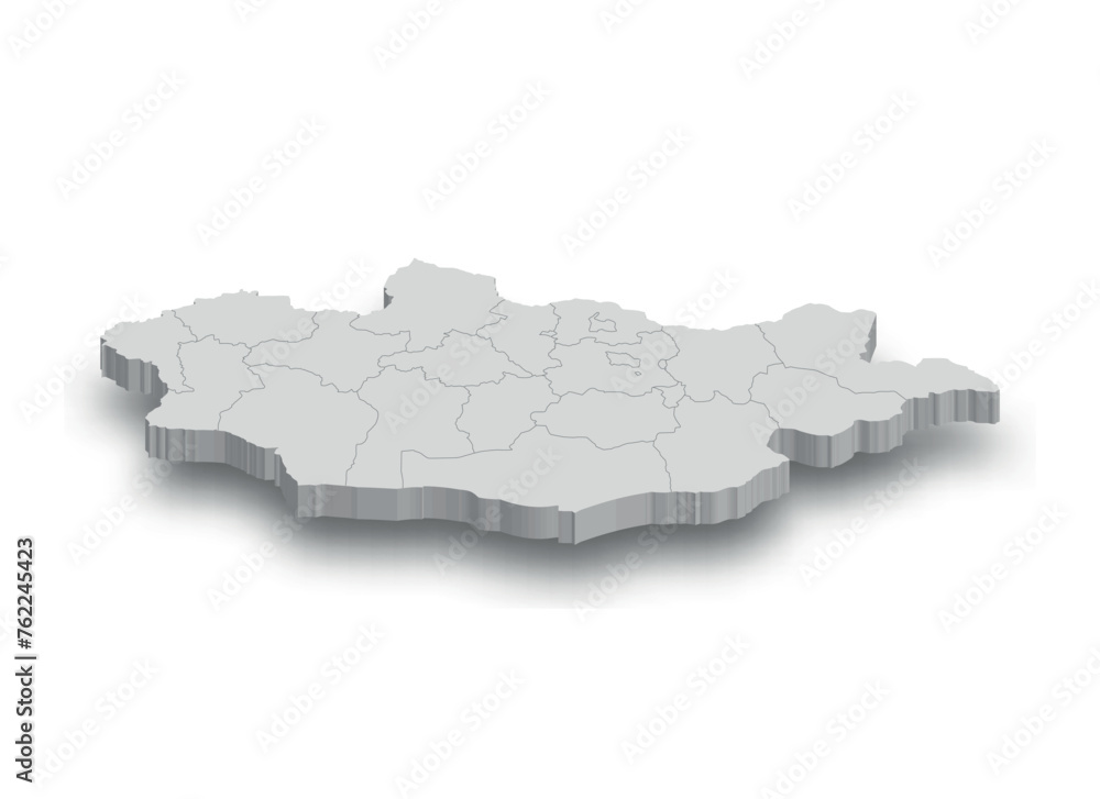 Obraz premium 3d Mongolia white map with regions isolated