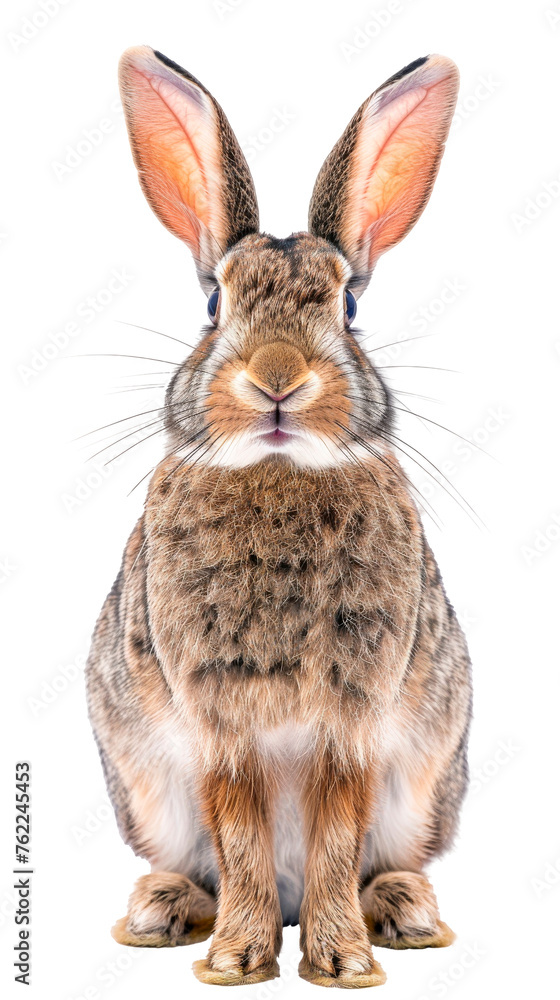 Fototapeta premium Brown Rabbit Sitting on White Floor - Cut out, Transparent background