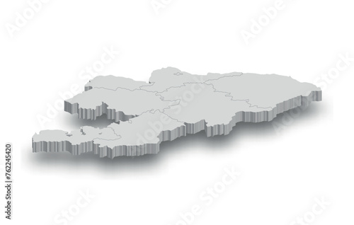 3d Kyrgyzstan white map with regions isolated