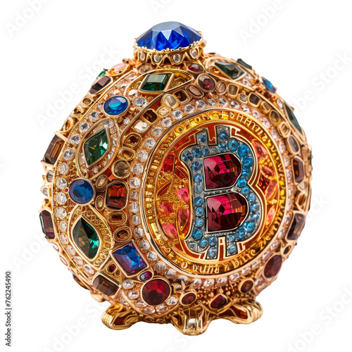Multicolored Brooch With Gold Bitcoin Centerpiece - Cut out  Transparent background
