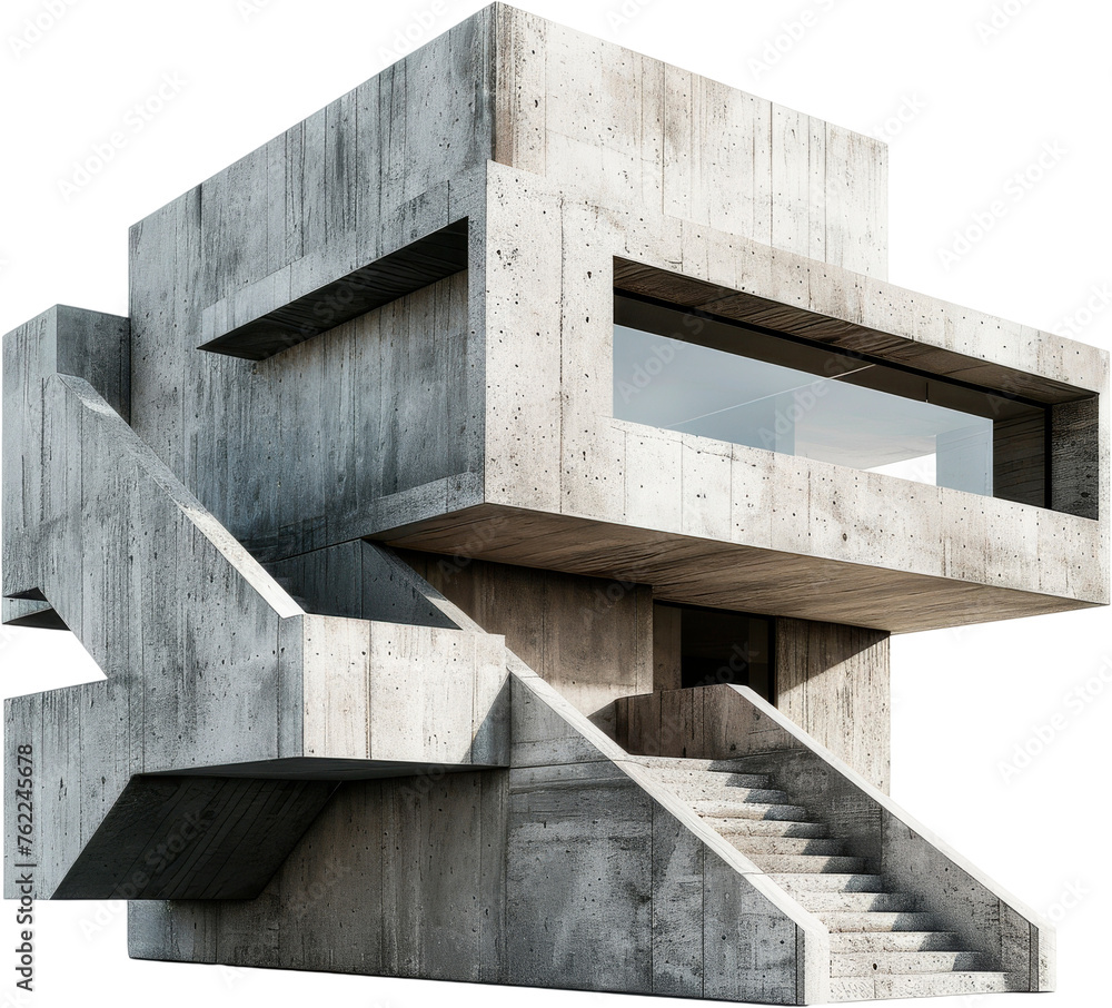 Concrete Structure With Stairs and Windows - Cut out, Transparent background Concrete Structure With Stairs and Windows - Cut out, Transparent background