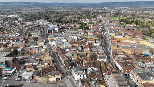 Sevenoaks town Kent UK high street drone aerial .