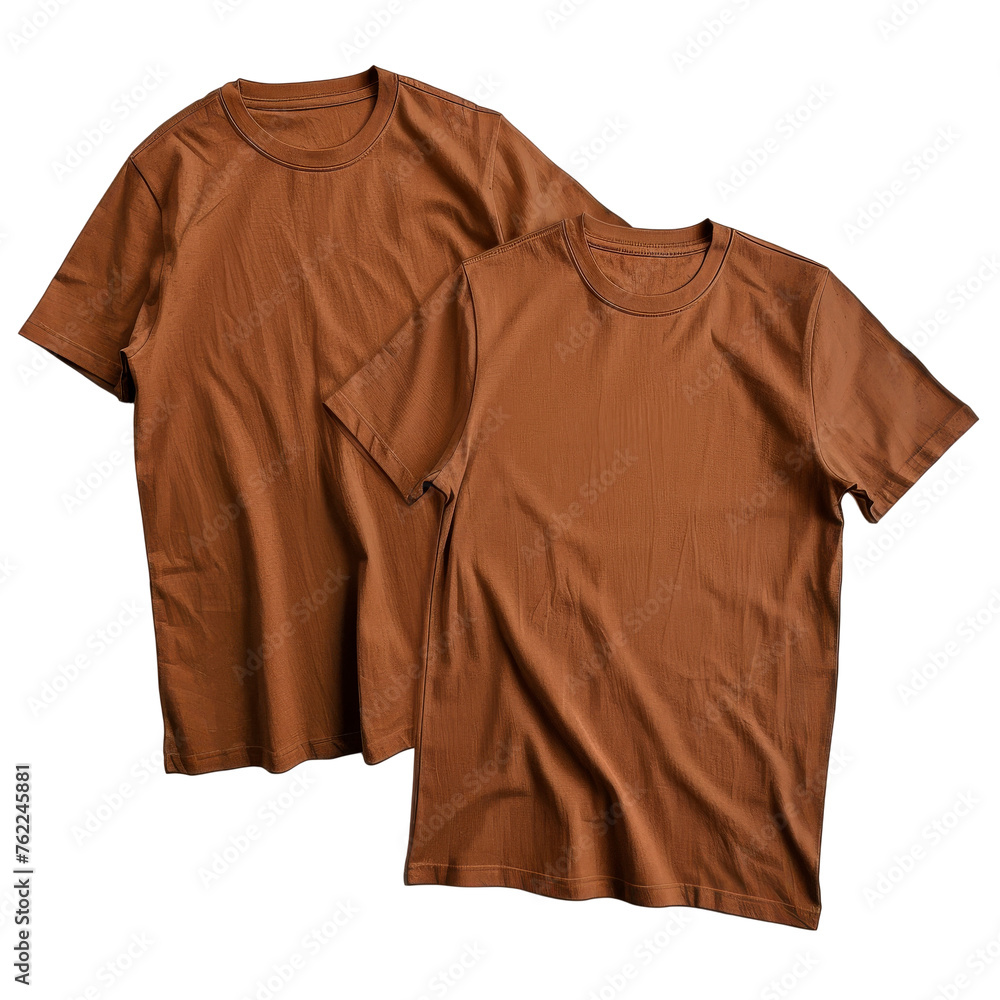 Two Brown T-Shirts on White Background - Cut out, Transparent background Two Brown T-Shirts on White Background - Cut out, Transparent background