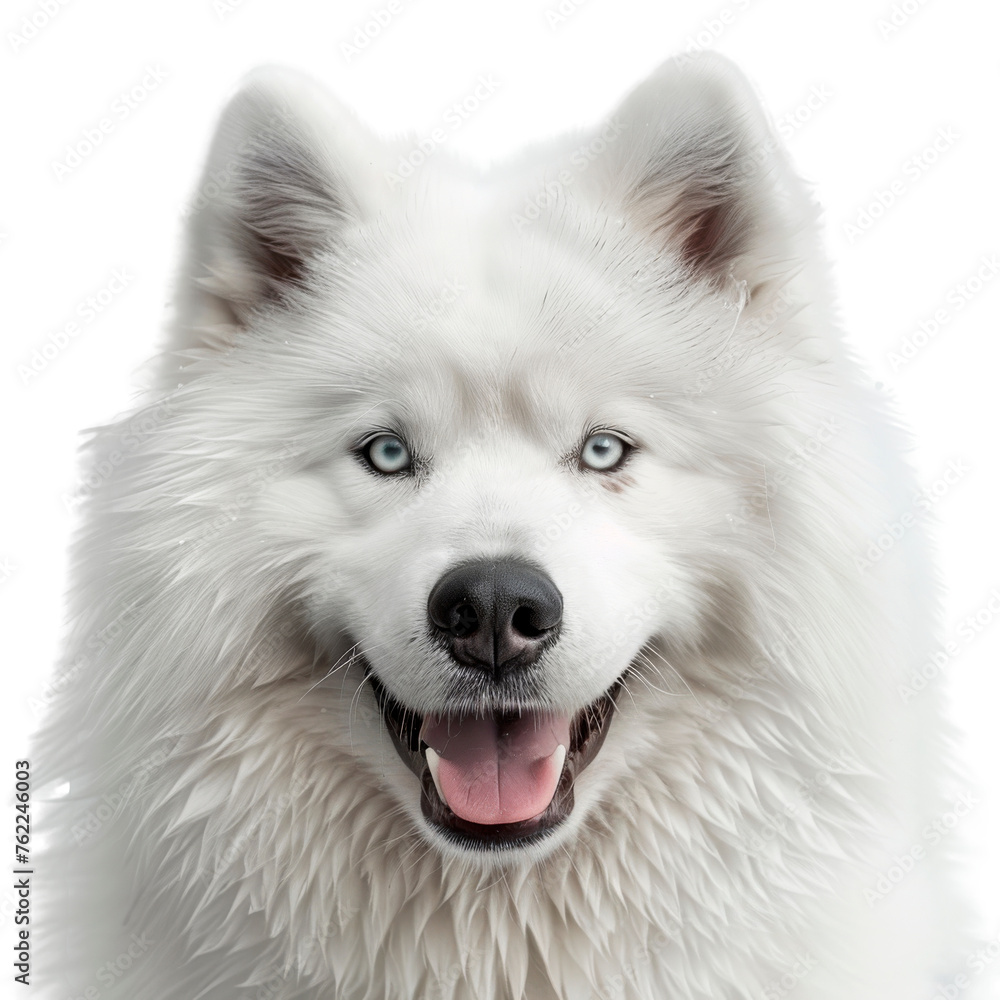 Cheerful Samoyed Dog Gleaming With a Radiant White Coat - Cut out, Transparent background