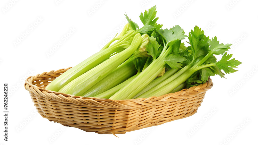 celery in basket isolated on Transparent background. celery in basket isolated on Transparent background.