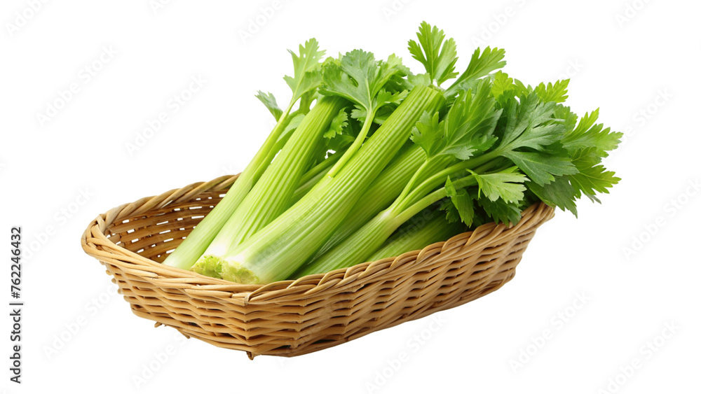celery in basket isolated on Transparent background. celery in basket isolated on Transparent background.