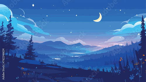 Beautiful night sky mountain landscape with moon 