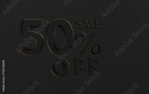 50 percent off price reduction toned in black. Loop animation of black 50% percent discount offer banner. (ID: 762246645)